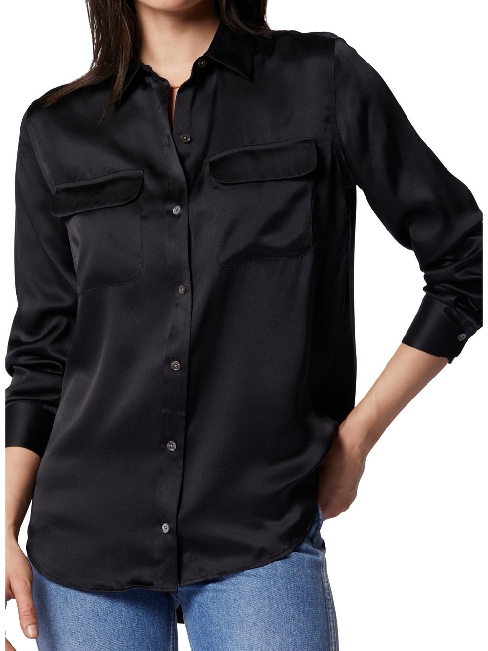 Equipment Femme Slim Signature 100% Silk Black Button Up Blouse XS